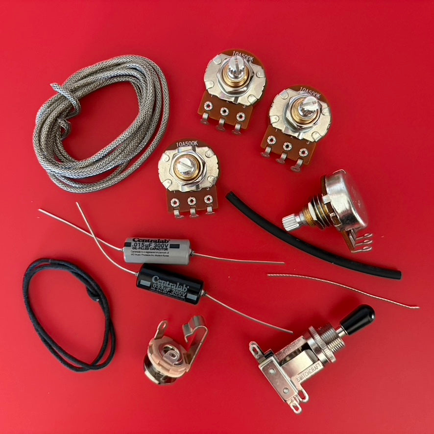 Les Paul Wiring Kit - DIY Premium Kit - Short Shaft Pots PIO Tone Caps