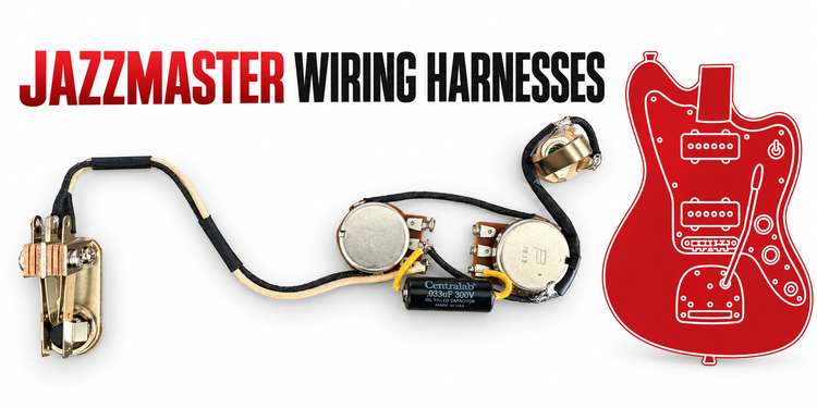 Prewired Jazzmaster harness featuring rhythm and lead circuit assemblies with Switchcraft switches
