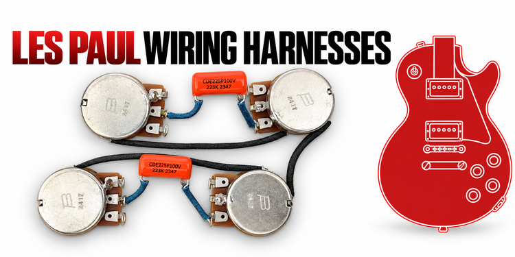 Prewired Les Paul 50s wiring harness with long shaft Bourns pots and paper-in-oil capacitors