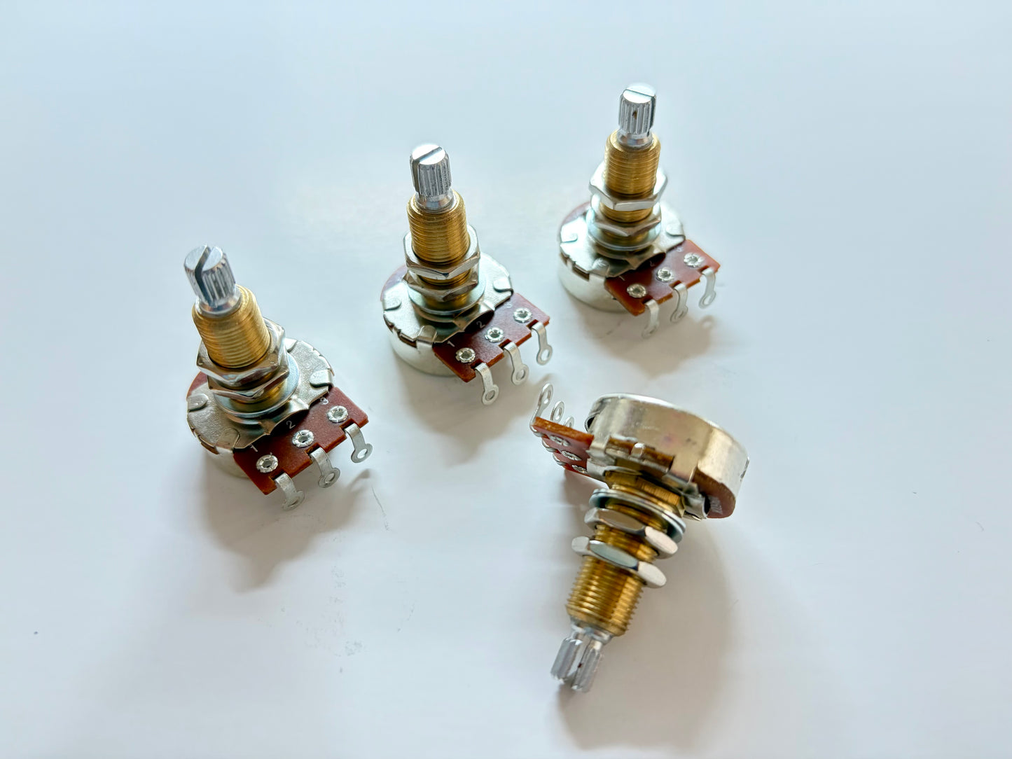 500K Bourns Potentiometers Set of 4 Pro Audio Long Shaft Audio Taper | Tone Man Guitar