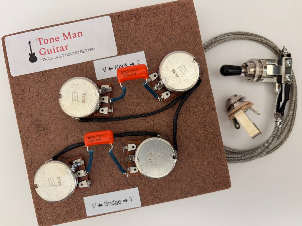 Les Paul Wiring Harness Includes Switch - Classic Prewired Kit - Short Shaft Pots - 50s Wiring