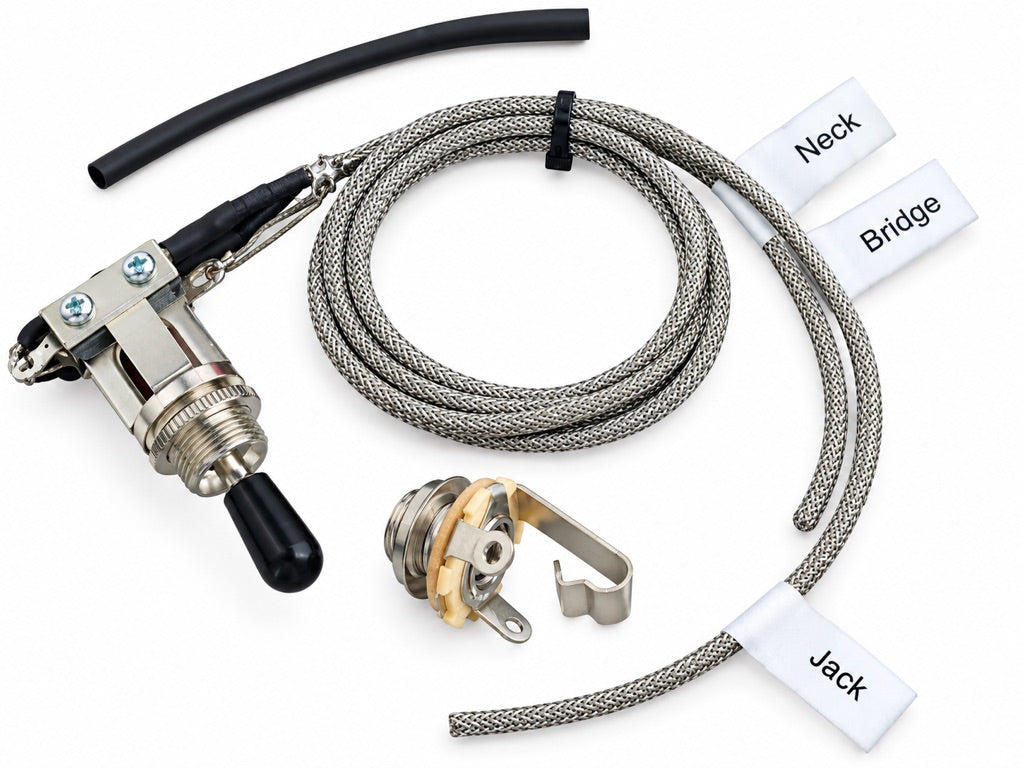 3-Way Guitar Toggle Switch Wiring Kit - Prewired - Braided Wire - Includes Jack