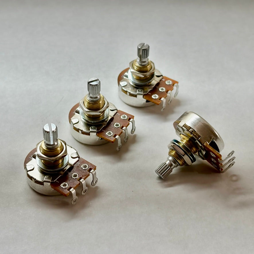 500K Bourns Potentiometers Pro Audio Short Shaft Audio Taper, Set of 4 | Tone Man Guitar