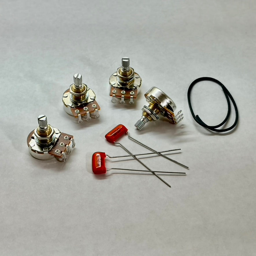 Les Paul Wiring Kit - DIY Kit Pots and Caps - Short Shaft Pots - Orange Drop Caps