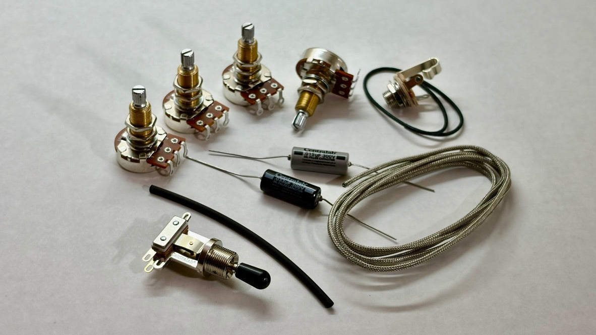 Les Paul Wiring Kit - DIY Premium Kit - Long Shaft Pots - PIO Tone Caps