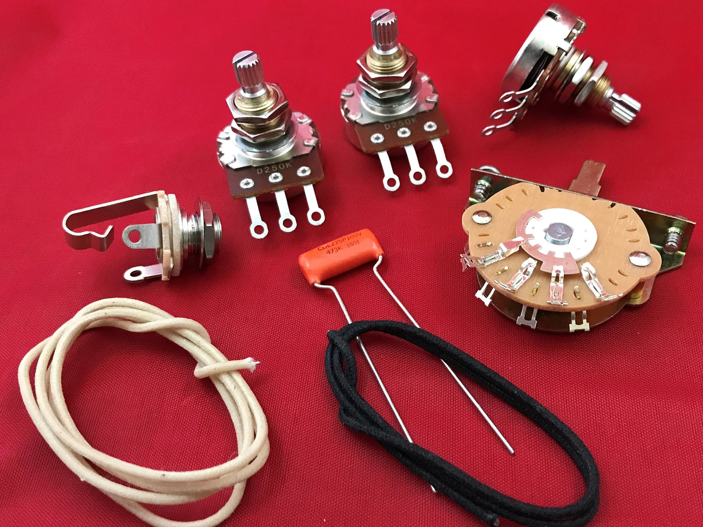 Stratocaster Fender Upgrade Wiring Kit  Orange Drop Tone Cap Cloth Push Back Wire Oak Grigsby 5-Way Switch