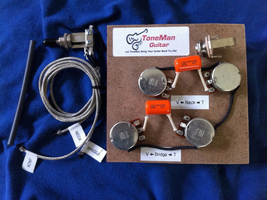 Les Paul Prewired Kit Long Shaft Pots Orange Drop Caps With 3 Way Switch - The Classic Series